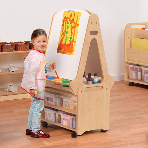 Double-sided 2 Station Whiteboard Easel with Tall Storage Trolley